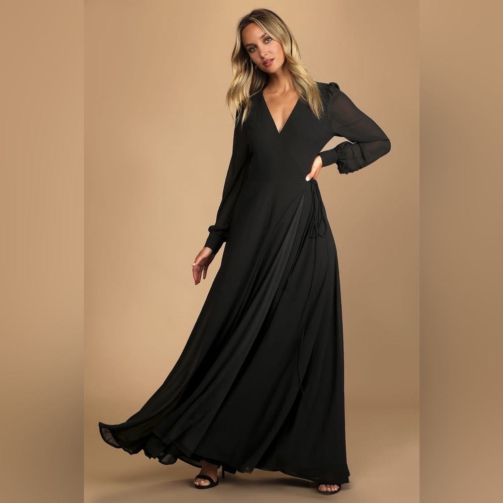 Women’s Lulu’s My Whole Heart Black Long Sleeve Wrap Dress